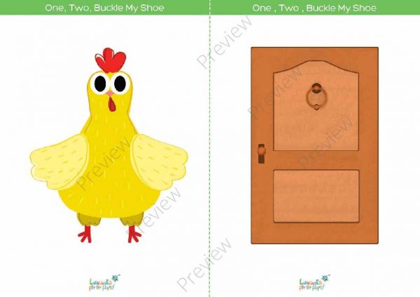 printable flashcards, hen and door