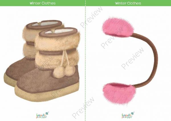 printable flashcards, winter clothes, boots & earmuffs