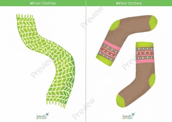 printable flashcards, winter clothes, scarf & socks