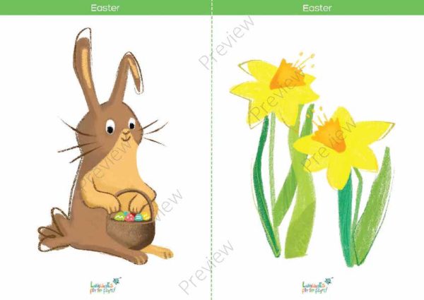 easter printable flashcards, bunny rabbit, daffodils