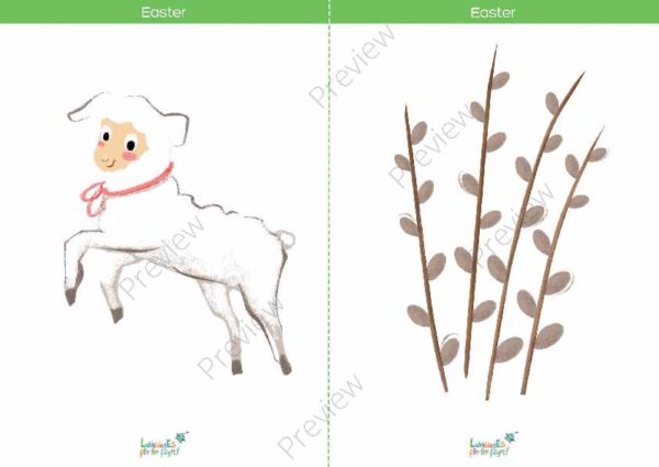 easter printable flashcards, lamb, catkins