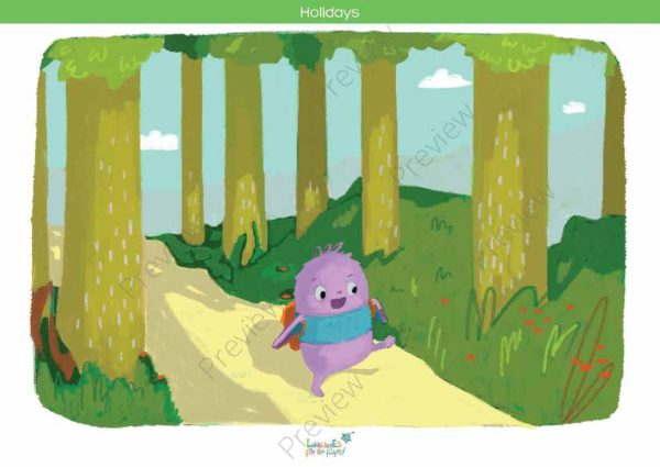 printable flashcards, summer holidays, walk in the forest