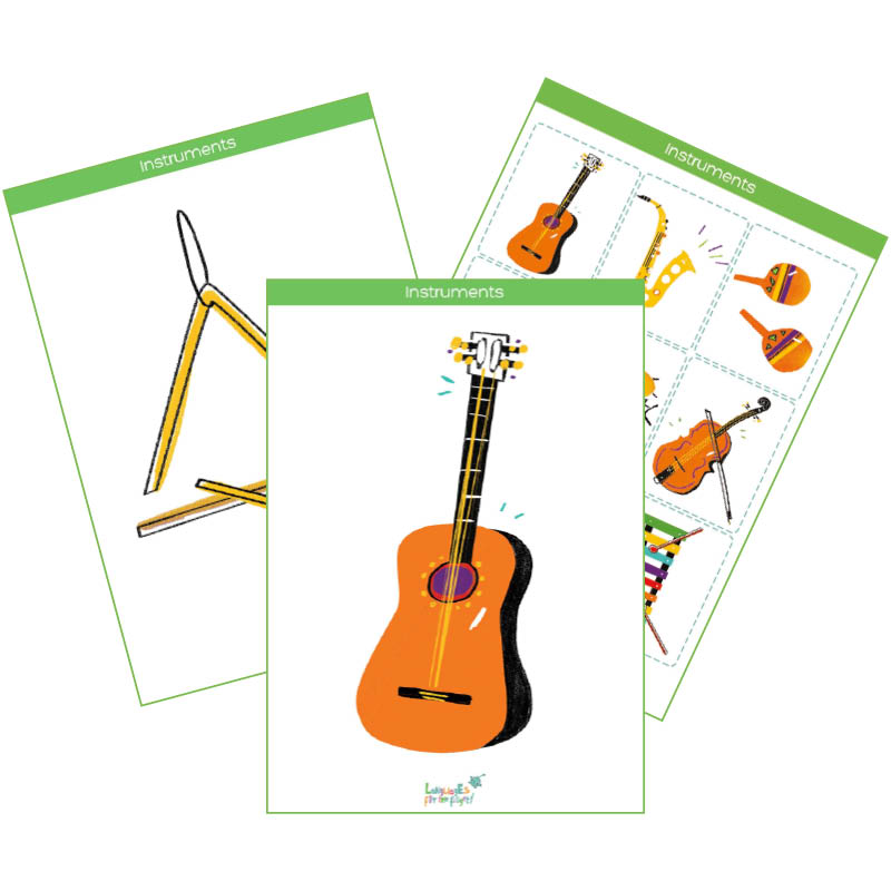 Musical Instruments Printable Flashcards, Memory Game & Bingo