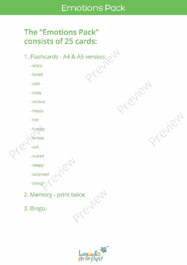 printable flashcards, emotions, contents