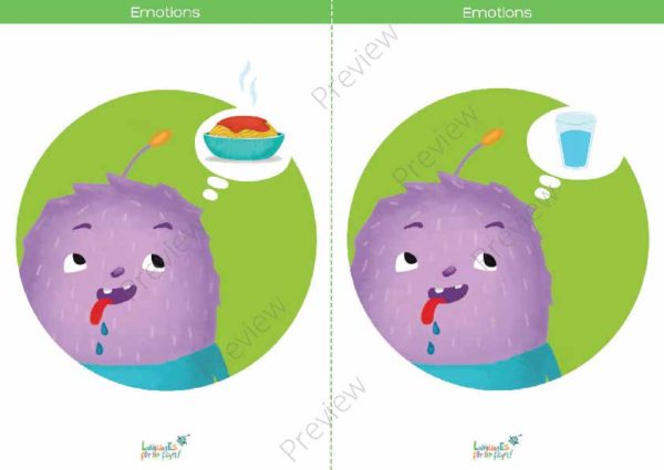 printable flashcards, emotions, hungry, thirsty