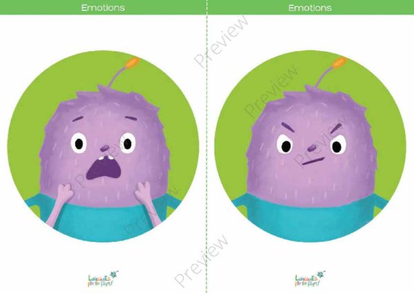printable flashcards, emotions, scared, angry