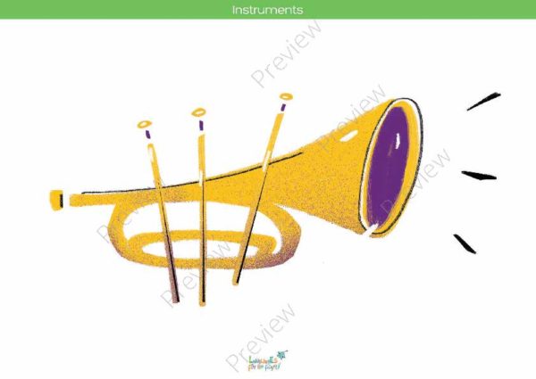 printable flashcards, musical instruments, trumpet