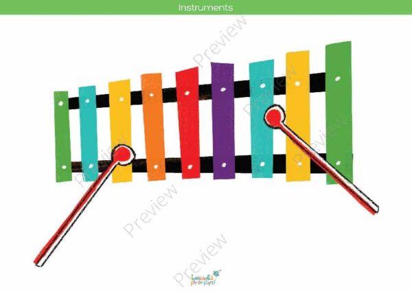 printable flashcards, musical instruments, xylophone