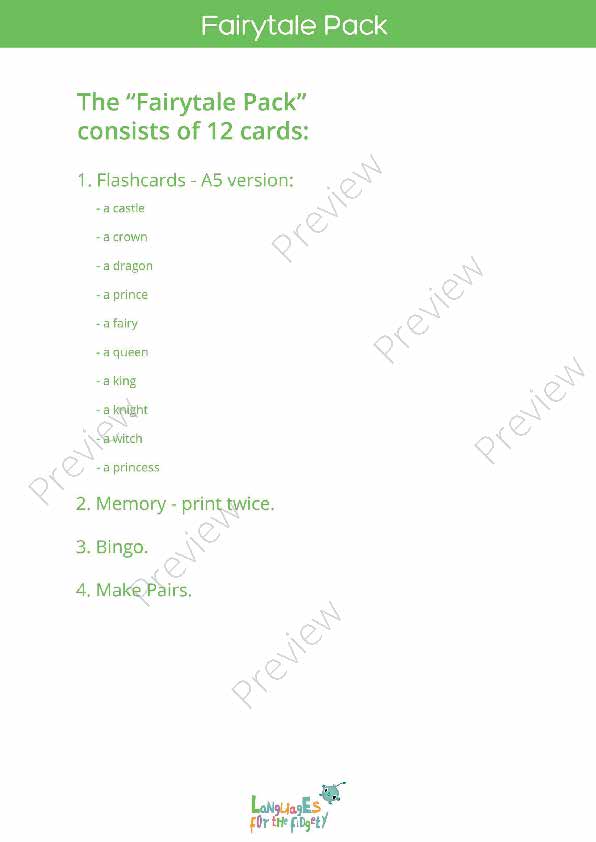 printable flashcards fairytale contents