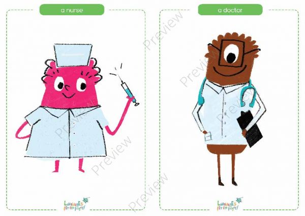jobs printable flashcards, nurse & doctor